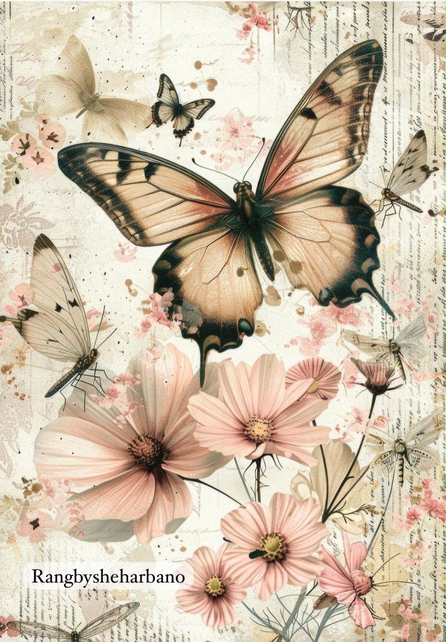 Rice Paper-Floral Butterfly Design